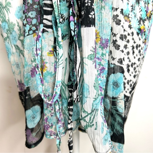 Vintage Y2K Bebe Dress Calcutta SHEER Blue Black Patchwork Floral Fairy Kaftan - Picture 9 of 10